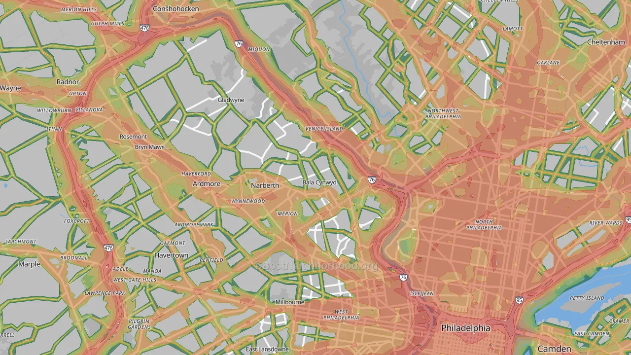 Bala-Cynwyd, PA Map of Noise Levels in Bala-Cynwyd