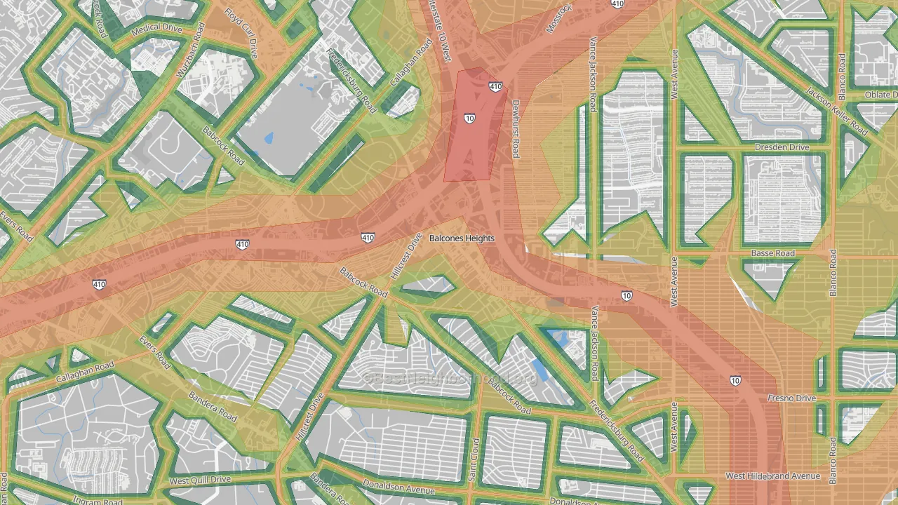 Balcones Heights, TX Map of Noise Levels in Balcones Heights