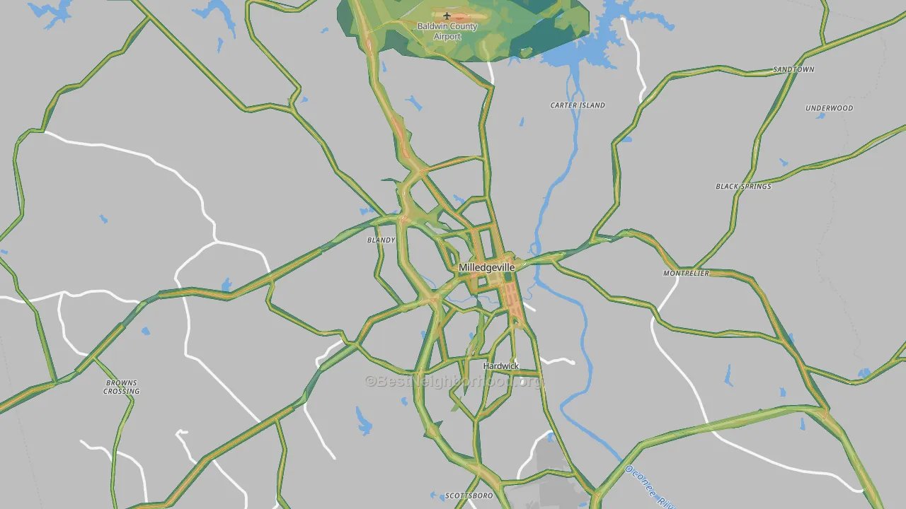 Baldwin County, GA Map of Noise Levels in Baldwin County