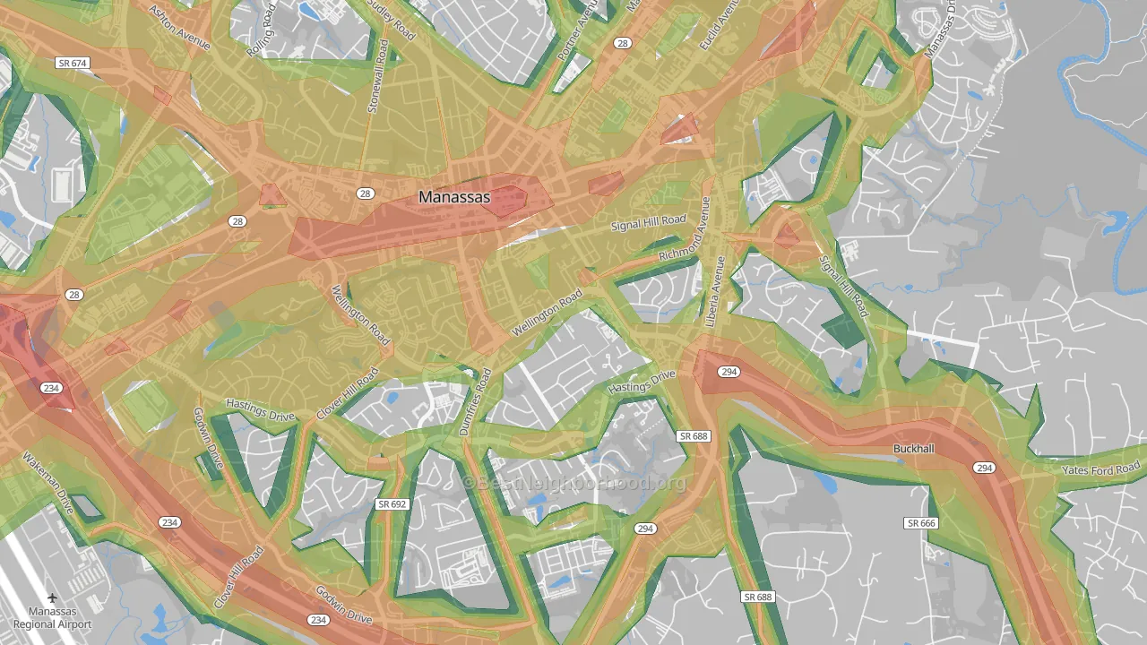 Baldwin District, Manassas, VA Map of Noise Levels in Baldwin District