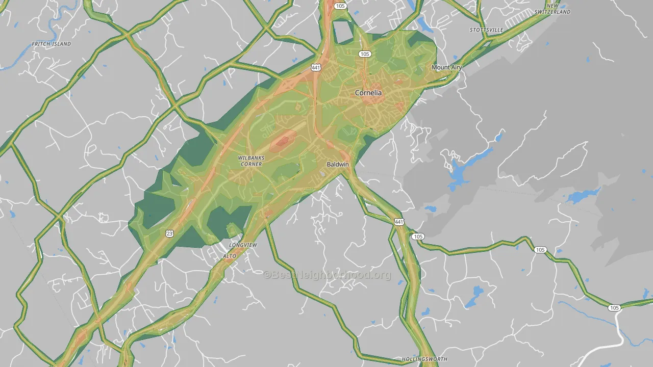 Baldwin, GA Map of Noise Levels in Baldwin