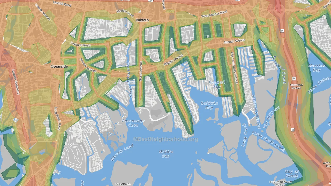 Baldwin Harbor, NY Map of Noise Levels in Baldwin Harbor
