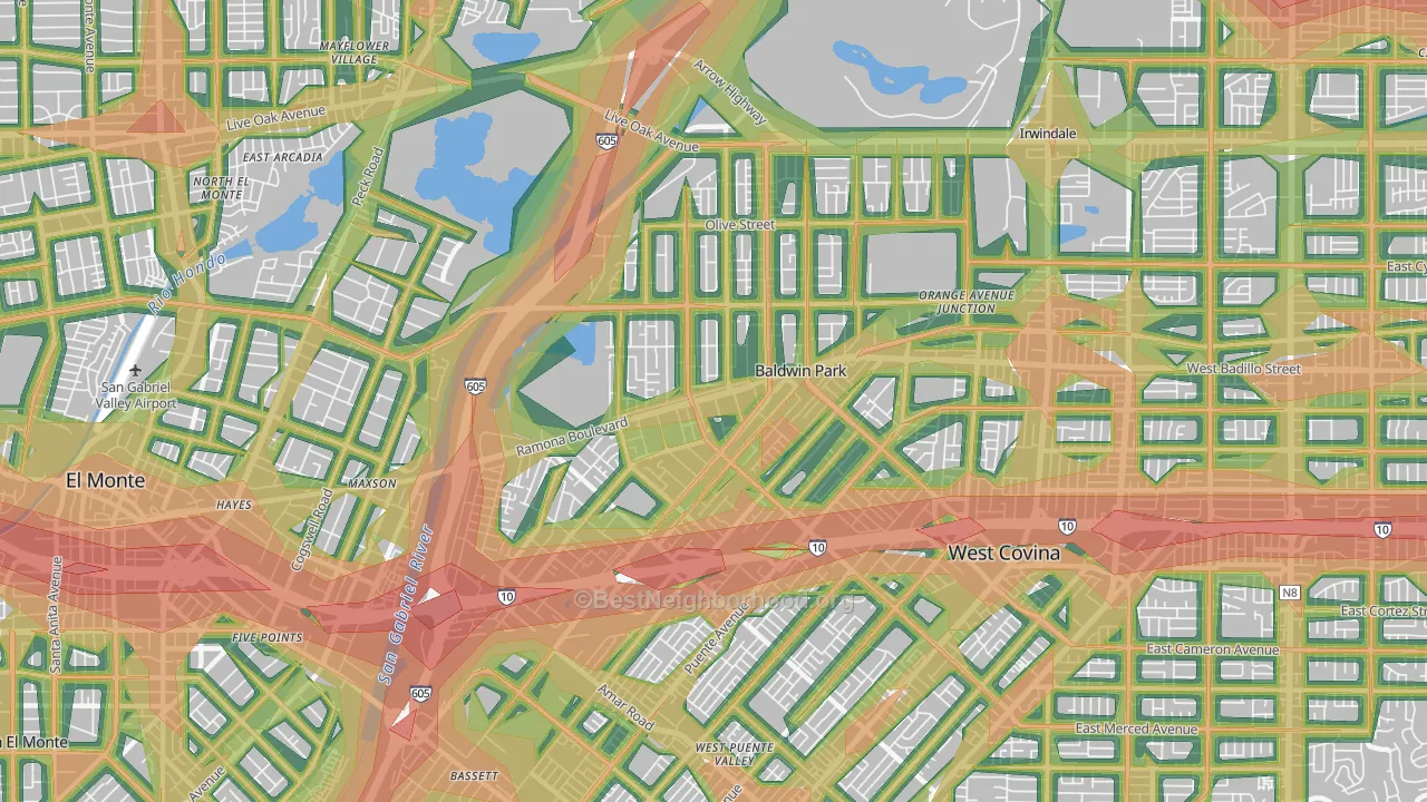 Baldwin Park, CA Map of Noise Levels in Baldwin Park