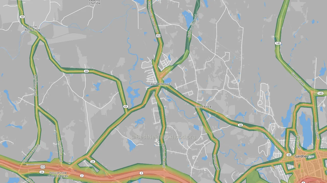 Baldwinville, MA Map of Noise Levels in Baldwinville