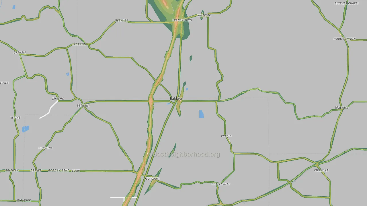 Baldwyn, MS Map of Noise Levels in Baldwyn