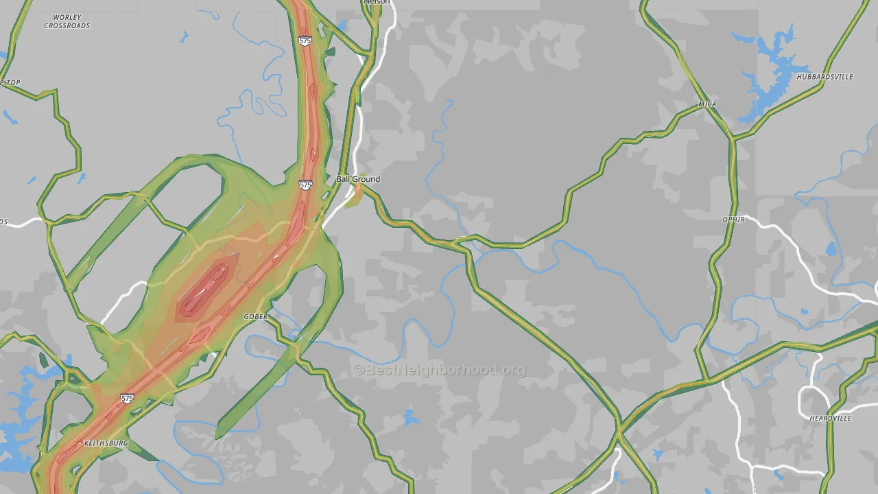 Ball Ground, GA Map of Noise Levels in Ball Ground