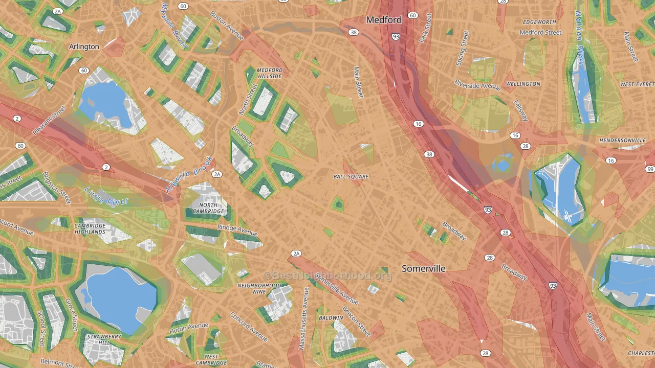Ball Square, Somerville, MA Map of Noise Levels in Ball Square
