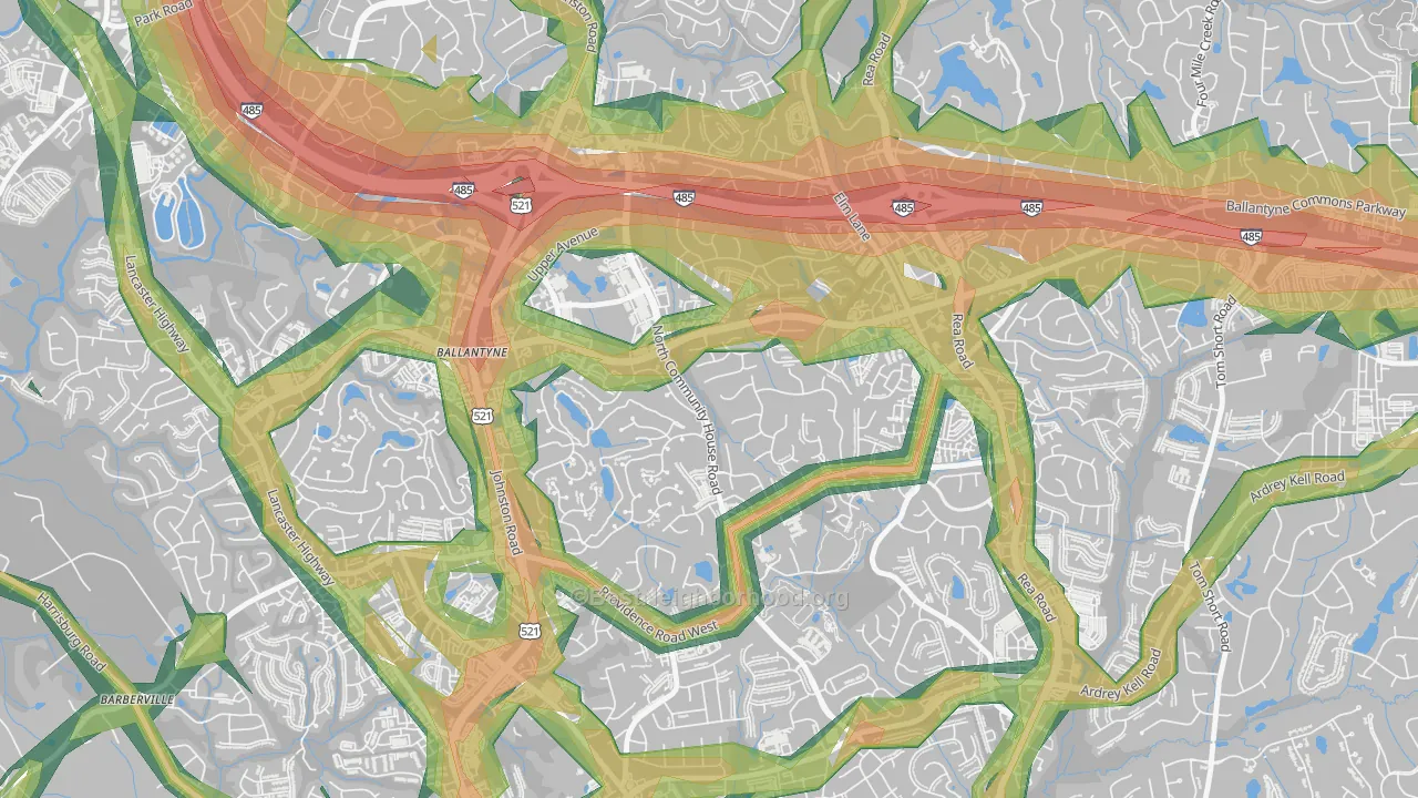 Ballantyne East, Charlotte, NC Map of Noise Levels in Ballantyne East