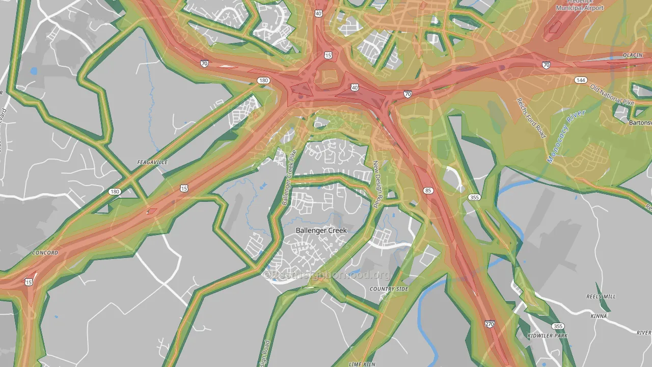 Ballenger Creek, MD Map of Noise Levels in Ballenger Creek