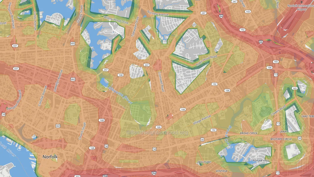 Ballentine Place, Norfolk, VA Map of Noise Levels in Ballentine Place