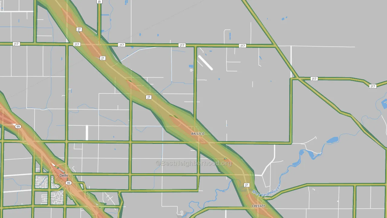 Ballico, CA Map of Noise Levels in Ballico