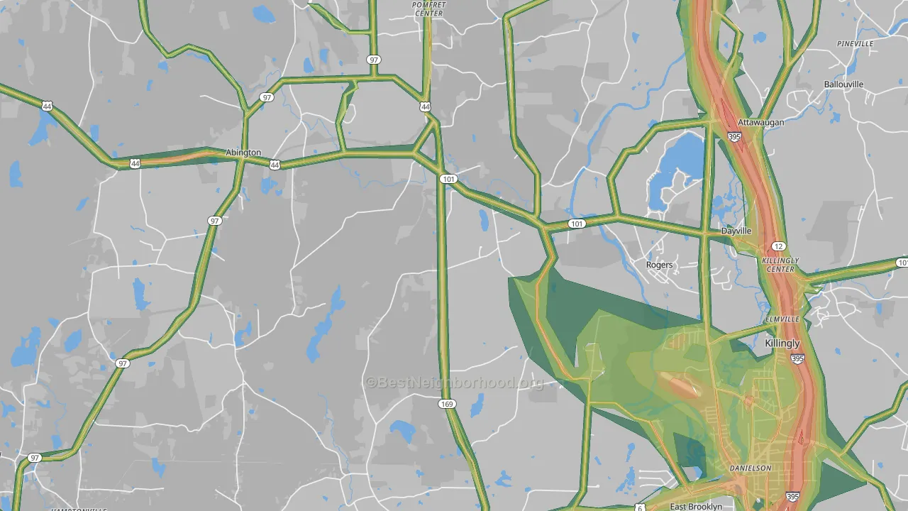 Ballouville, CT Map of Noise Levels in Ballouville