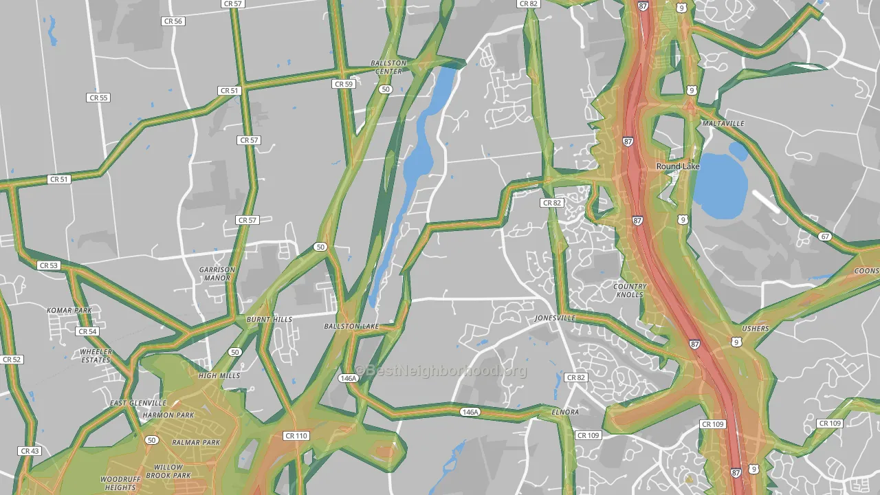 Ballston Lake, NY Map of Noise Levels in Ballston Lake