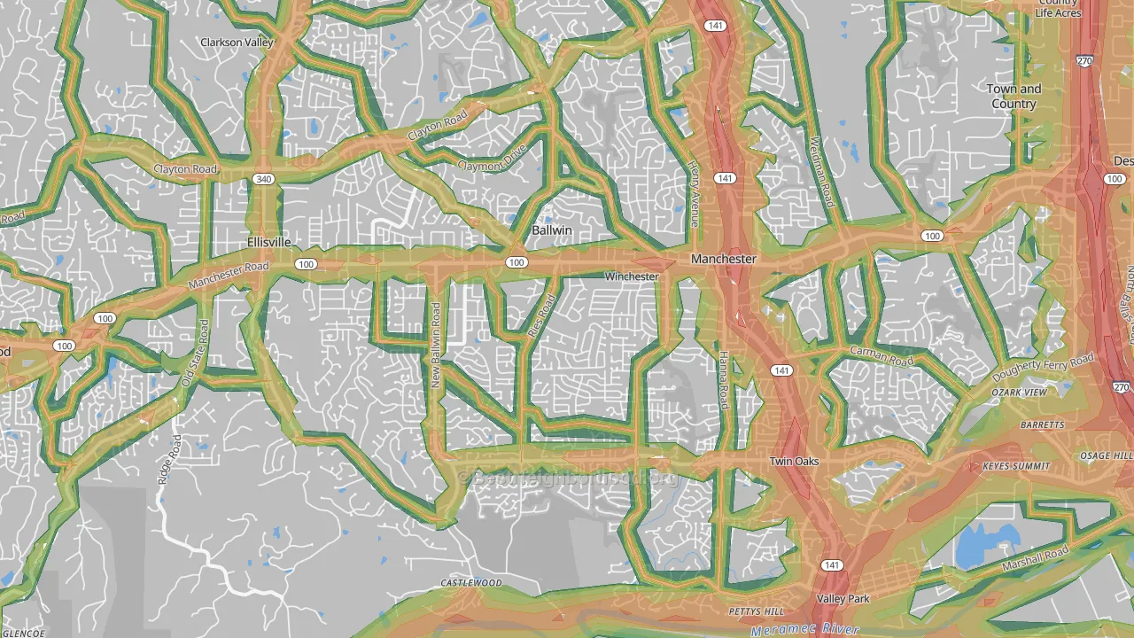 Ballwin, MO Map of Noise Levels in Ballwin