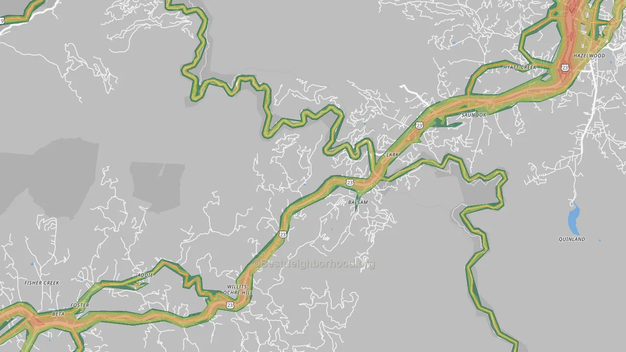 Balsam, NC Map of Noise Levels in Balsam