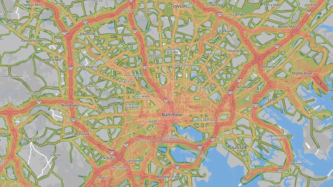 Baltimore, MD Map of Noise Levels in Baltimore