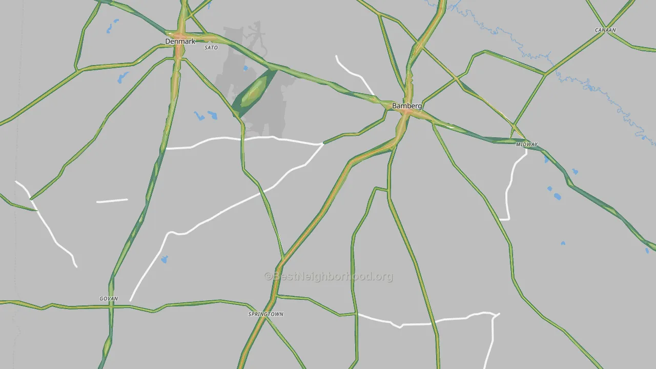 Bamberg County, SC Map of Noise Levels in Bamberg County