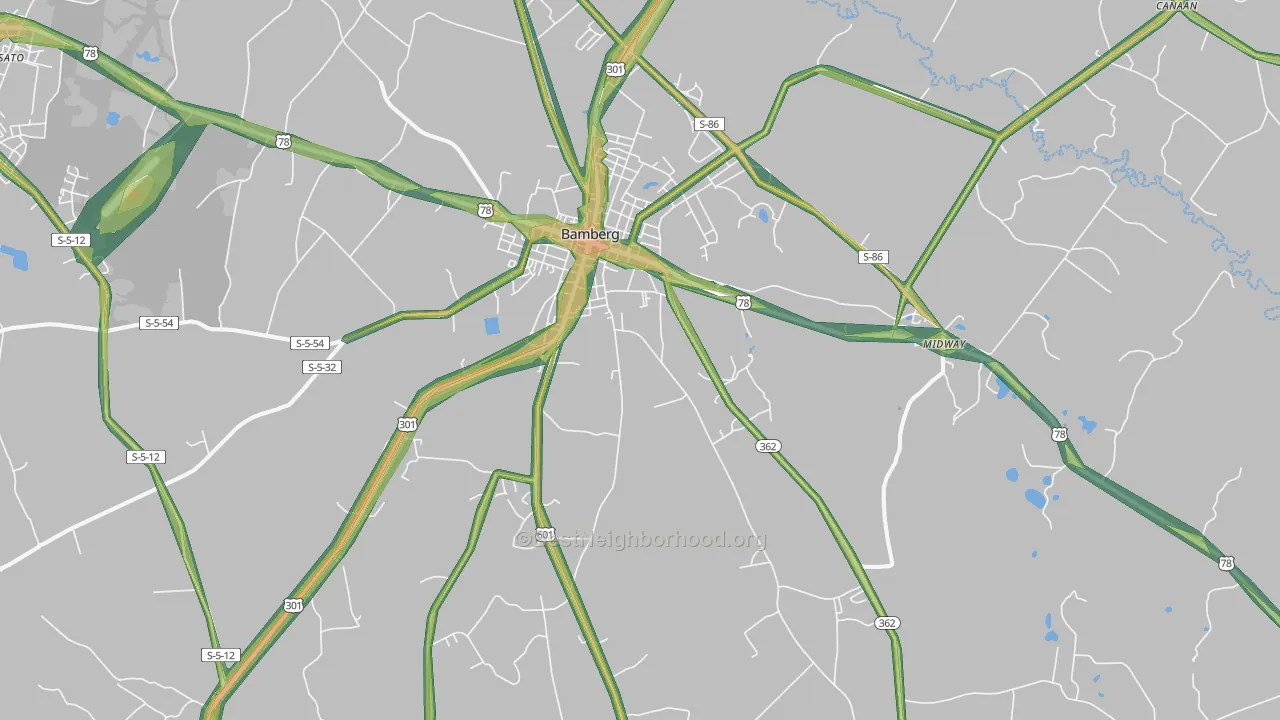 Bamberg, SC Map of Noise Levels in Bamberg