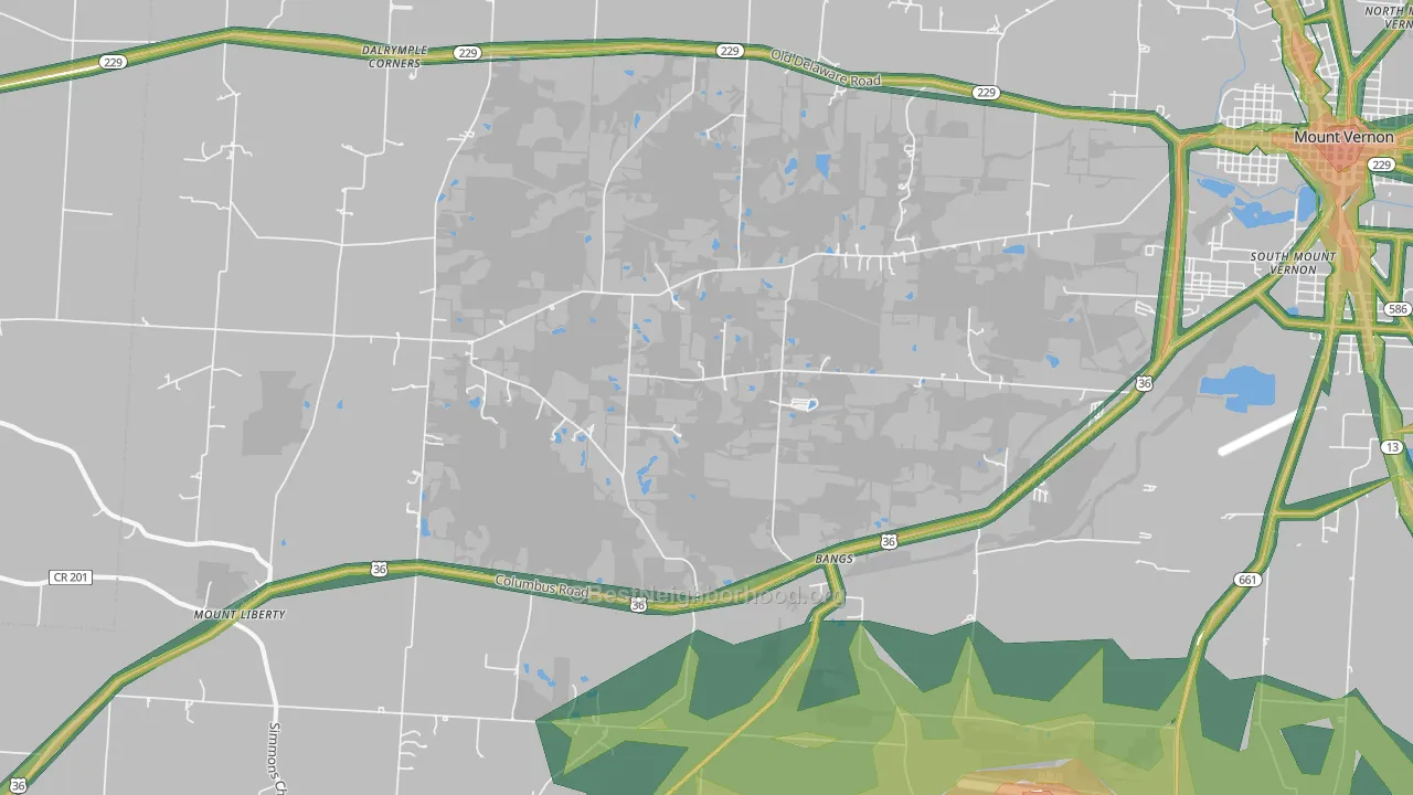 Bangs, OH Map of Noise Levels in Bangs