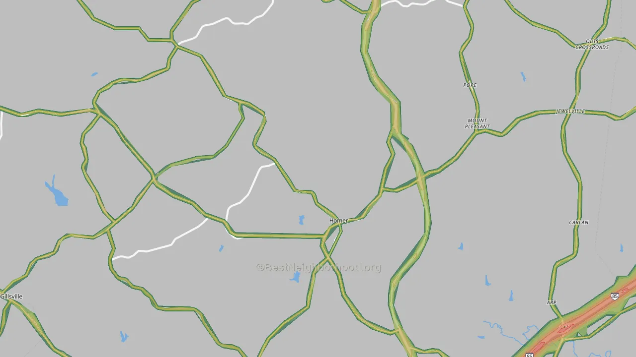 Banks County, GA Map of Noise Levels in Banks County