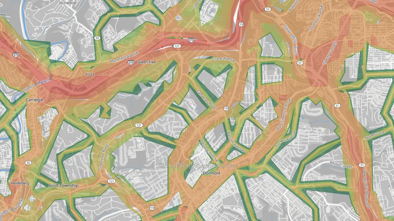 Banksville, Pittsburgh, PA Map of Noise Levels in Banksville