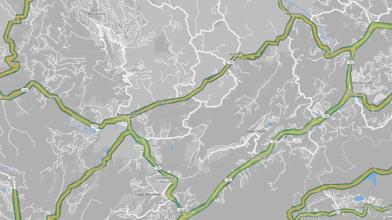 Banner Elk, NC Map of Noise Levels in Banner Elk