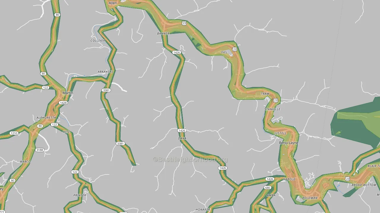 Banner, KY Map of Noise Levels in Banner