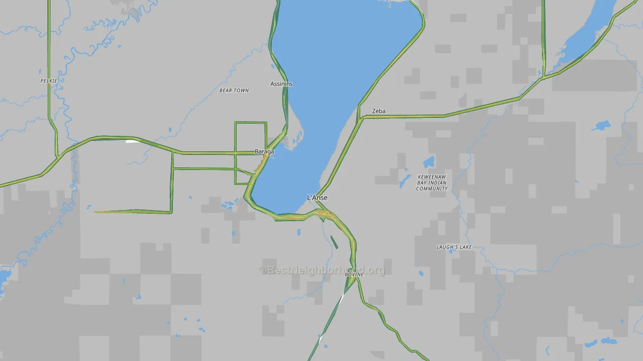 Baraga County, MI Map of Noise Levels in Baraga County