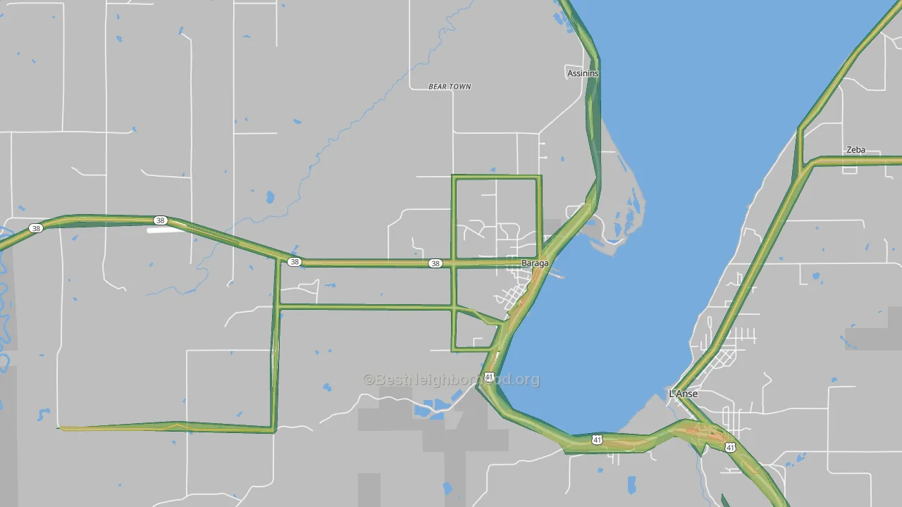Baraga, MI Map of Noise Levels in Baraga