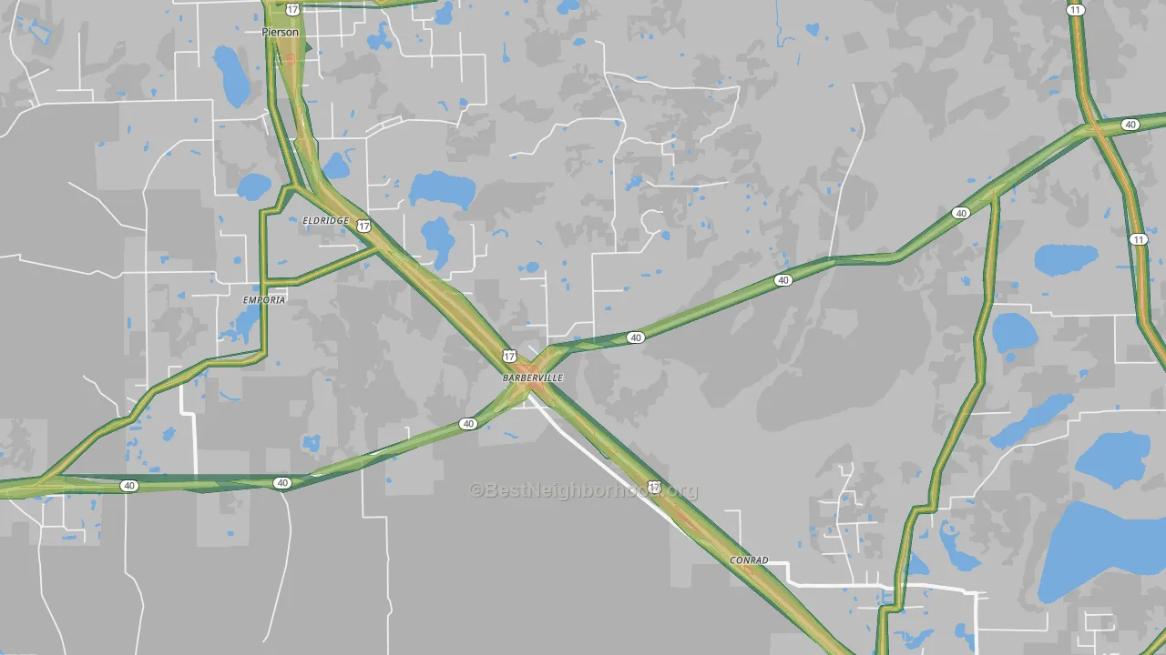 Barberville, FL Map of Noise Levels in Barberville
