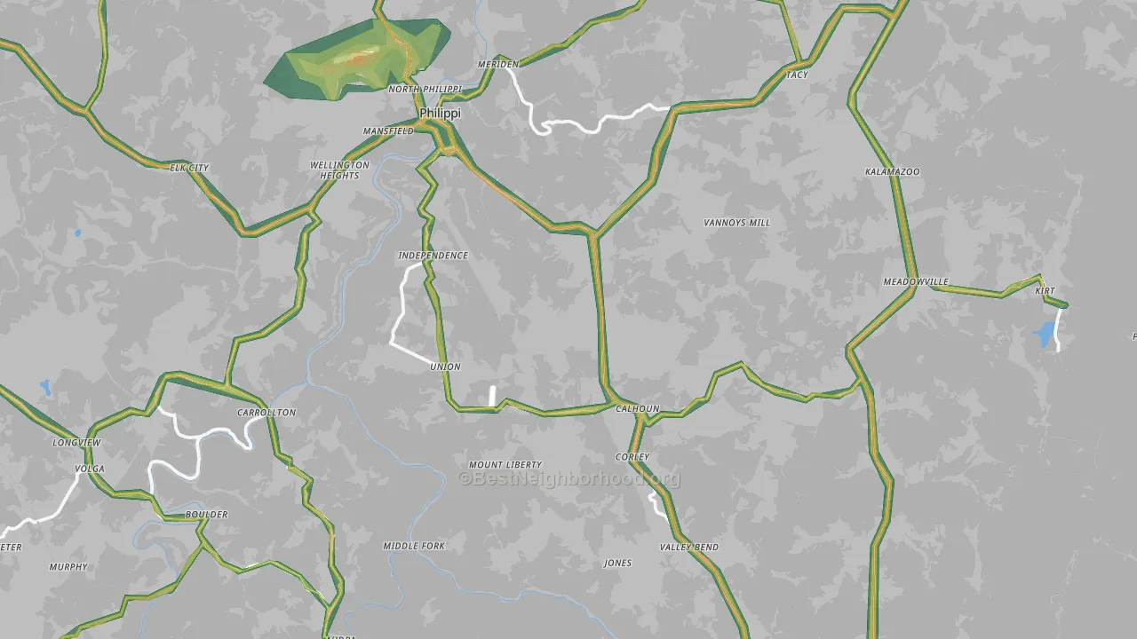 Barbour County, WV Map of Noise Levels in Barbour County