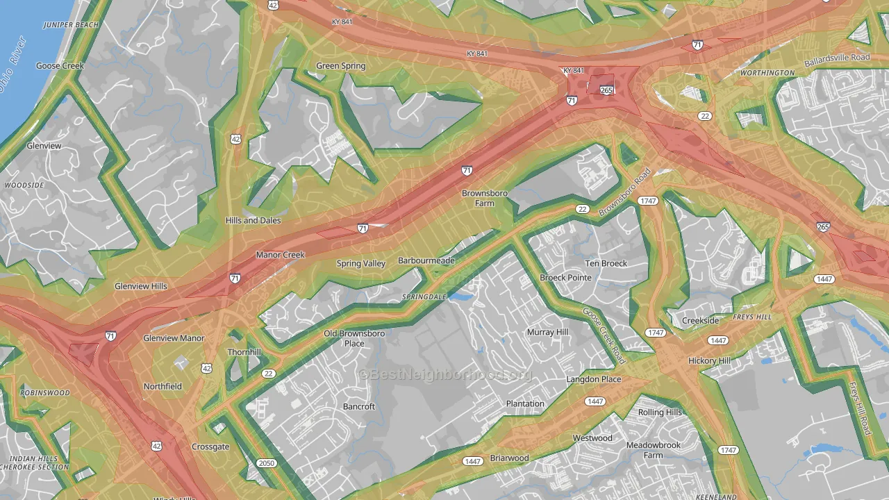 Barbourmeade, KY Map of Noise Levels in Barbourmeade