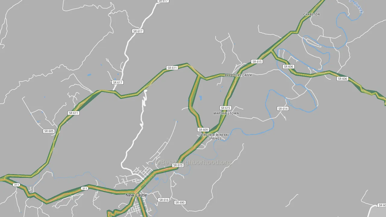 Barbours Creek, VA Map of Noise Levels in Barbours Creek