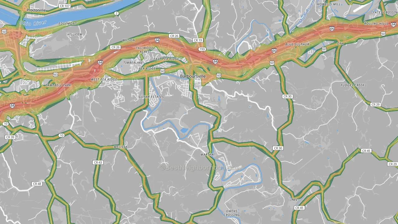 Barboursville, WV Map of Noise Levels in Barboursville