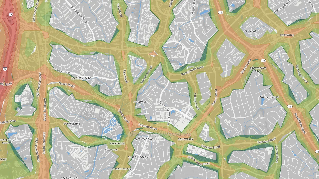 Barclay Downs, Charlotte, NC Map of Noise Levels in Barclay Downs