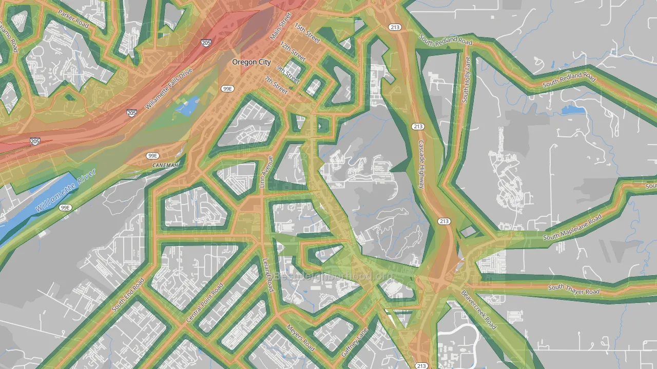 Barclay Hills, Oregon City, OR Map of Noise Levels in Barclay Hills