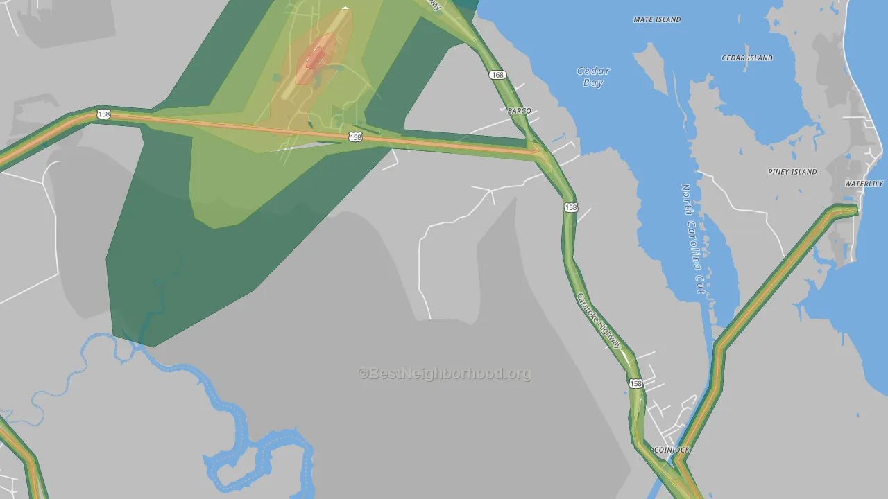 Barco, NC Map of Noise Levels in Barco