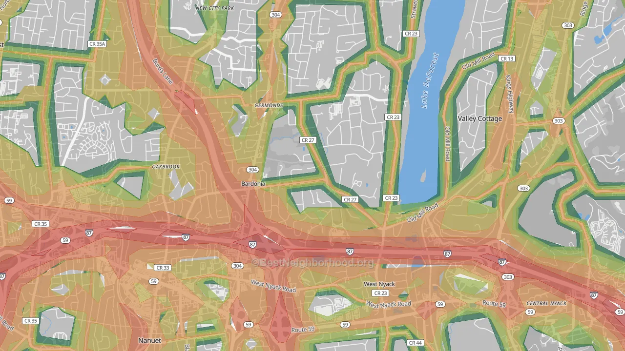 Bardonia, West Nyack, NY Map of Noise Levels in Bardonia