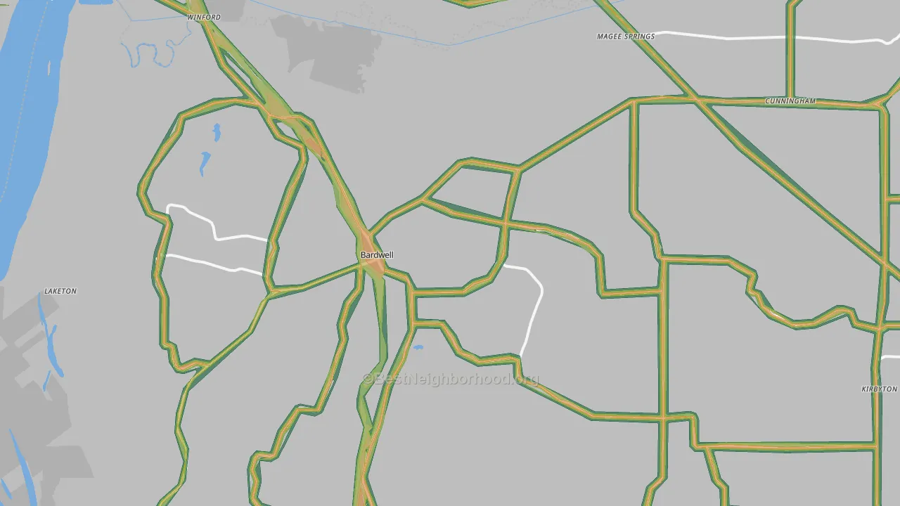 Bardwell, KY Map of Noise Levels in Bardwell