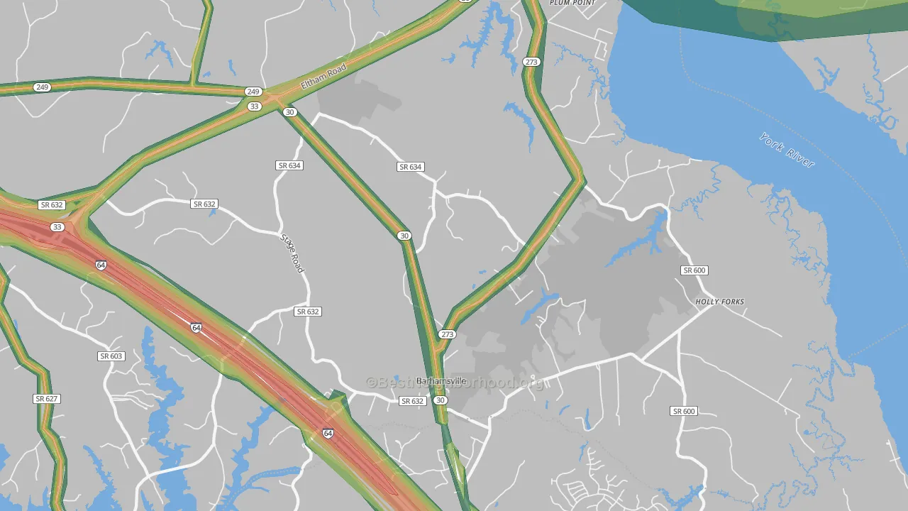 Barhamsville, VA Map of Noise Levels in Barhamsville