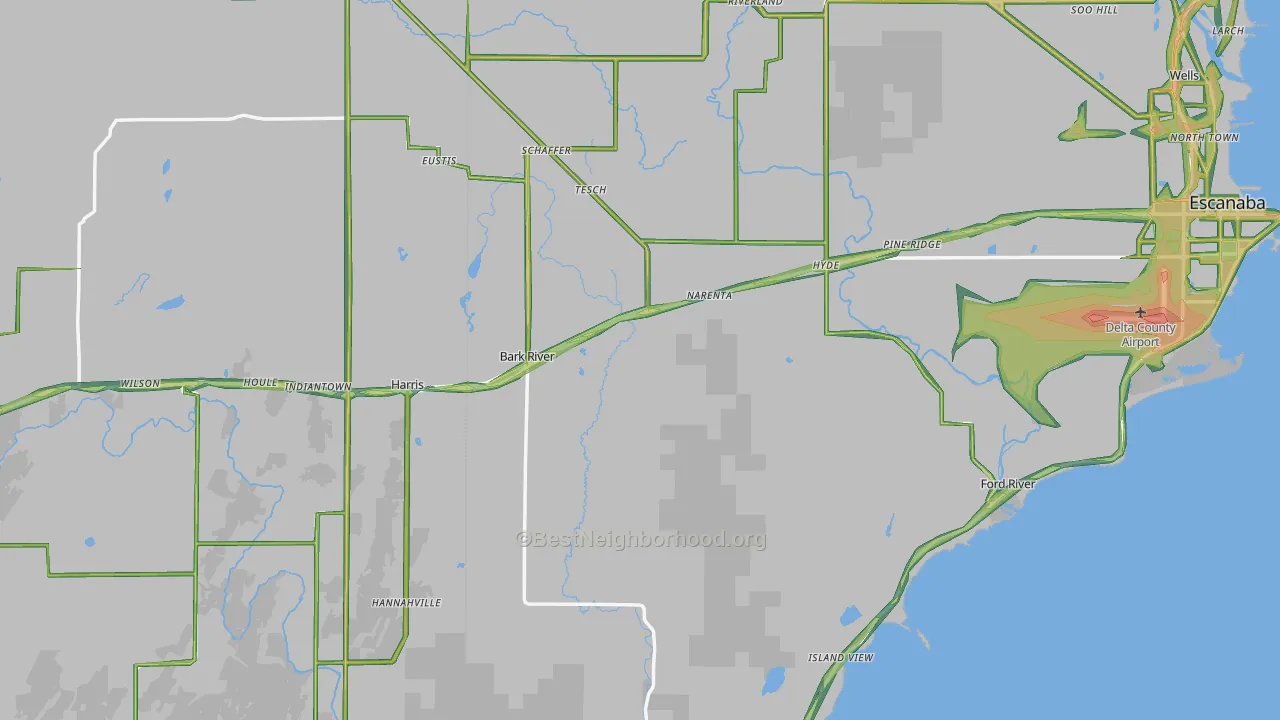 Bark River, MI Map of Noise Levels in Bark River