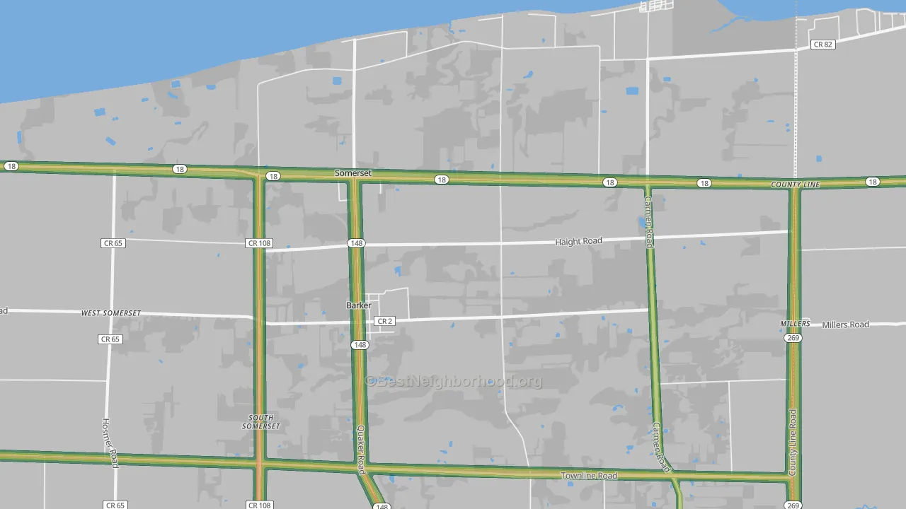 Barker, NY Map of Noise Levels in Barker