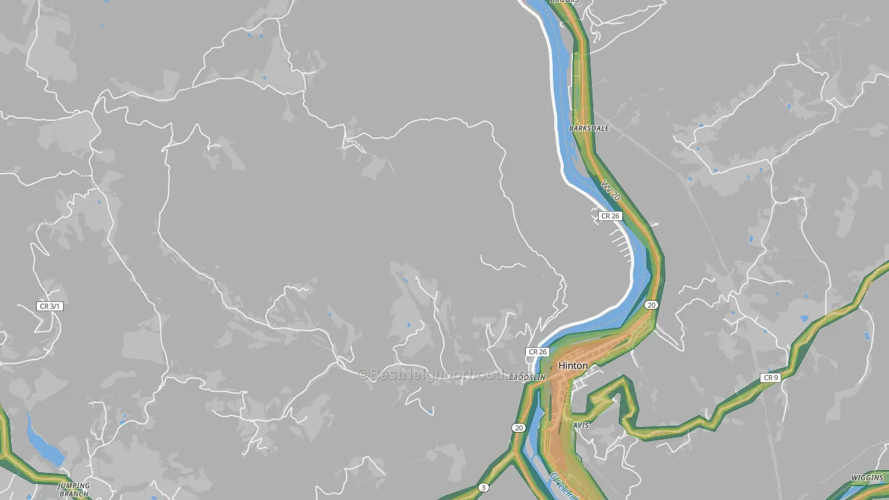 Barksdale, WV Map of Noise Levels in Barksdale