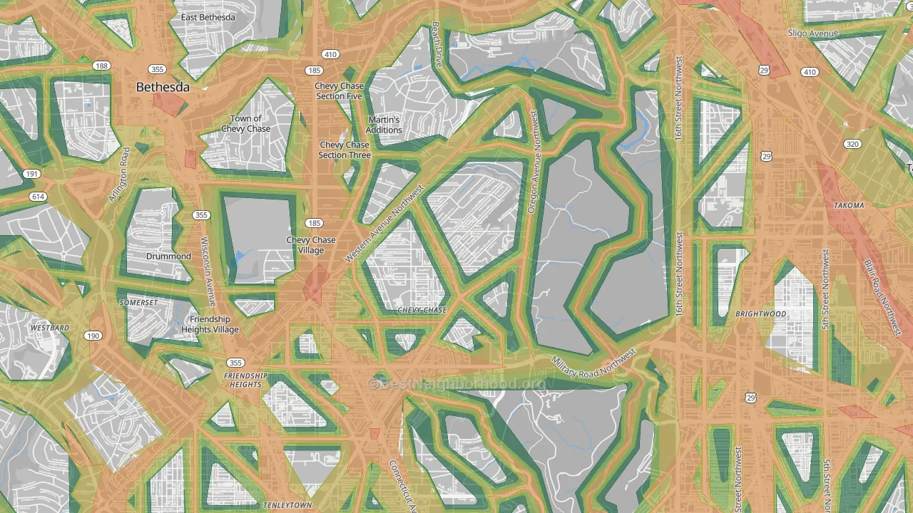 Barnaby Woods, Washington, DC Map of Noise Levels in Barnaby Woods