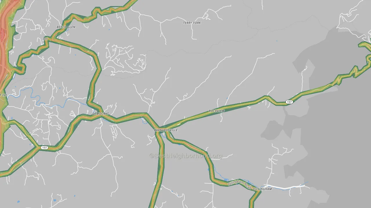 Barnardsville, NC Map of Noise Levels in Barnardsville