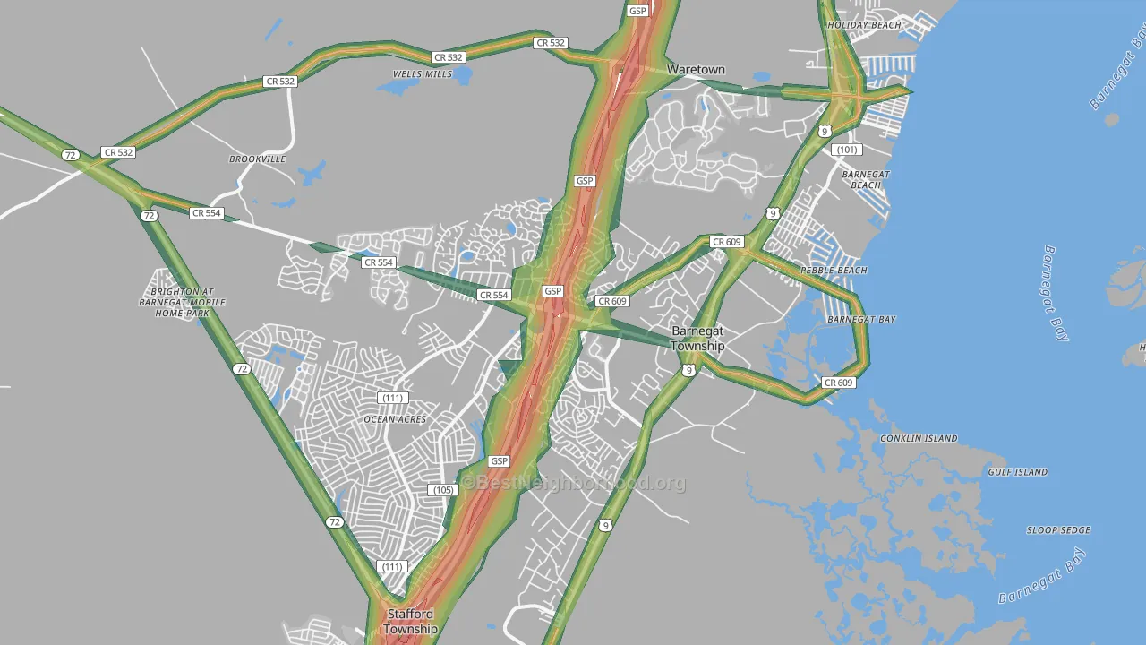 Barnegat, NJ Map of Noise Levels in Barnegat