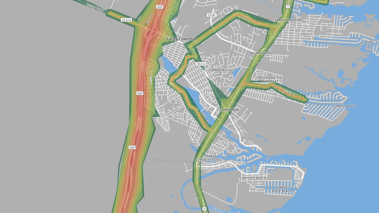 Barnegat Pines, Forked River, NJ Map of Noise Levels in Barnegat Pines