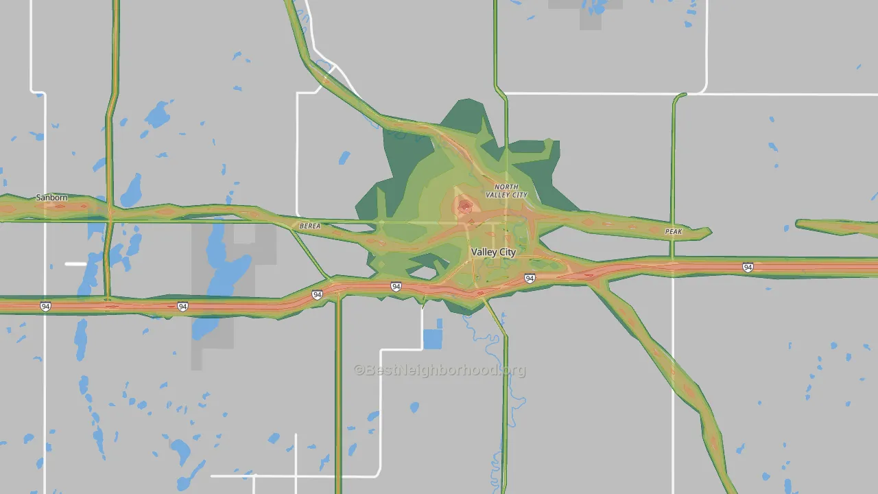 Barnes County, ND Map of Noise Levels in Barnes County