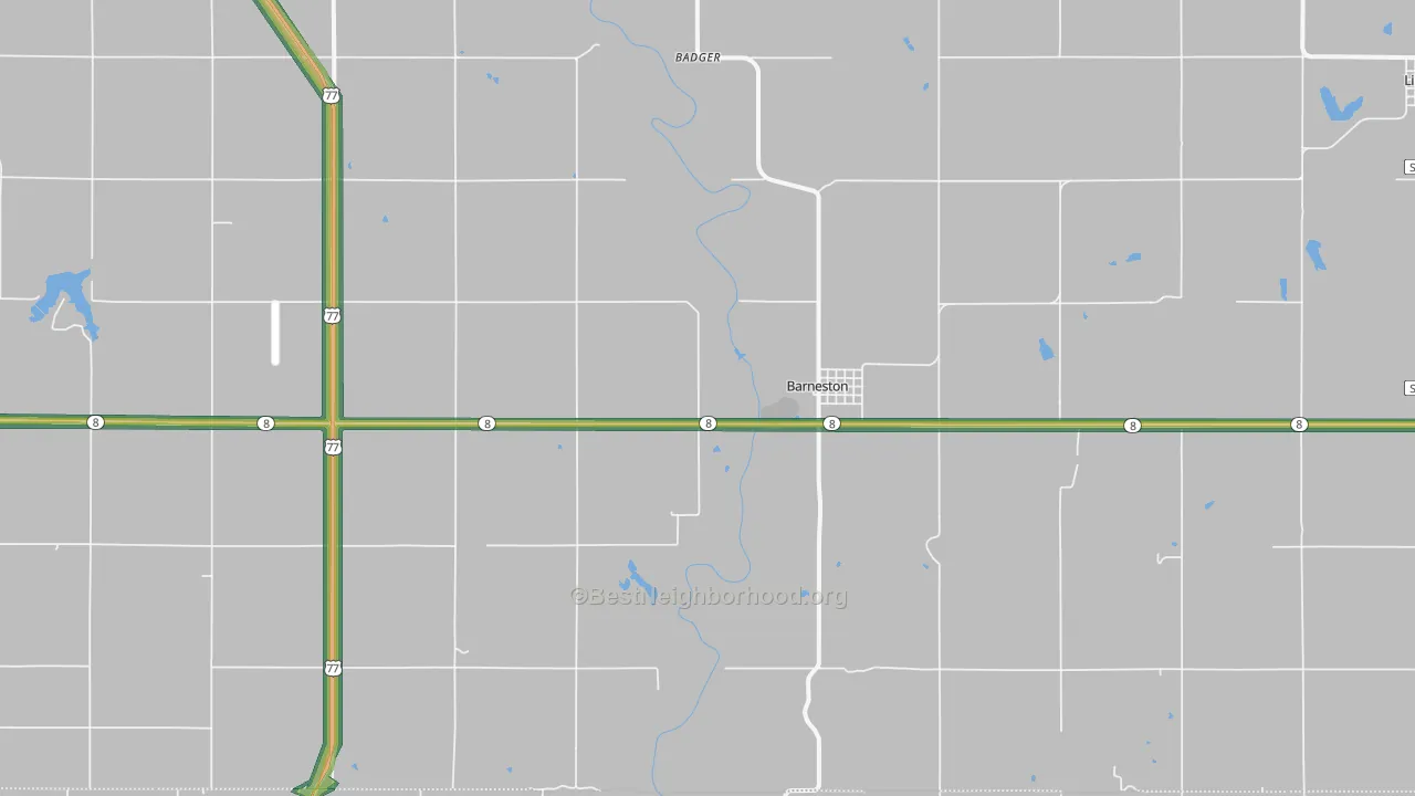 Barneston, NE Map of Noise Levels in Barneston