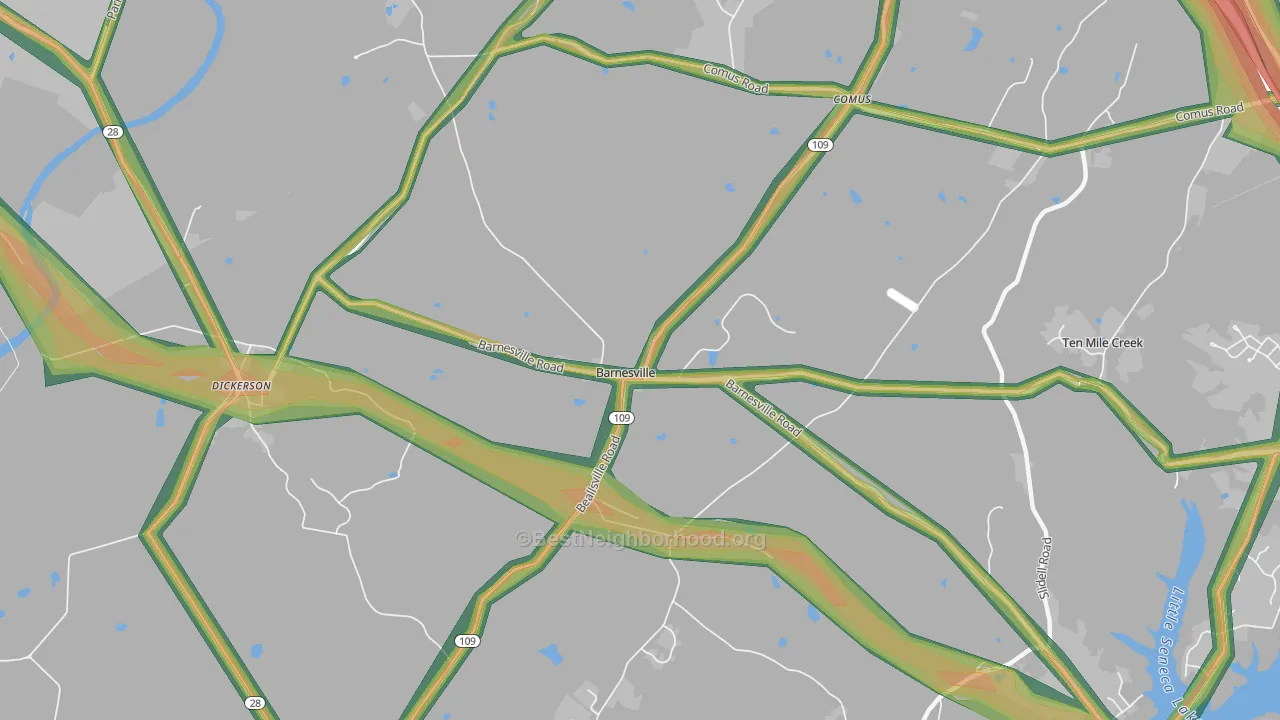 Barnesville, MD Map of Noise Levels in Barnesville